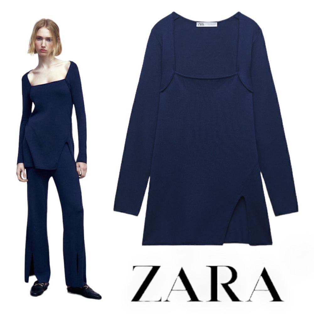 ZARA | Blue | KNIT TOP WITH OPENING